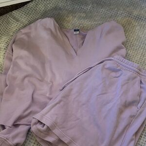 Lavender V-Neck Sweater and Shorts Set